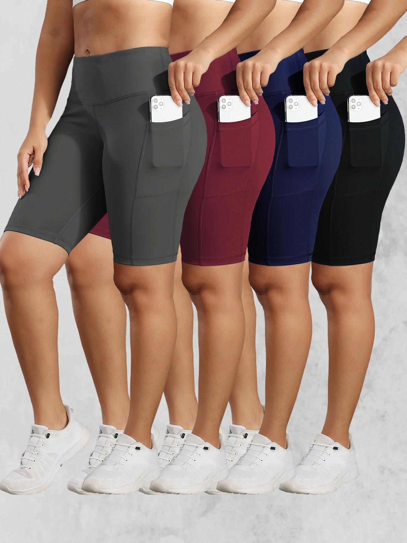CHRLEISURE – short de Yoga solide pour femmes, avec 3 poches, taille haute, collants d'entraînement,
