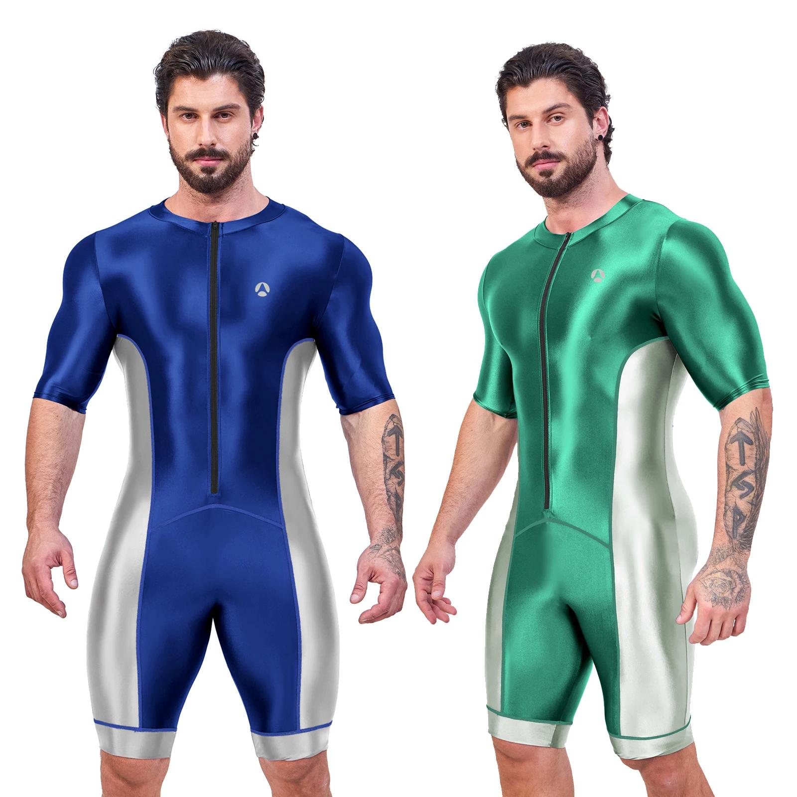 Body homme soie satin brillant AMORESY - Maillot de bain surf yoga vêtement sport recadré combinaison justaucorps