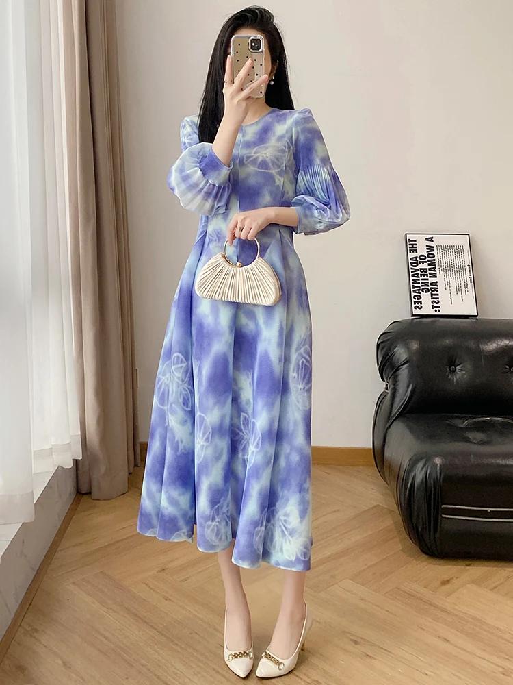 Miyake 2025 été nouvelle robe plissée plis boutons fins français plissé café pause robe Style étrang
