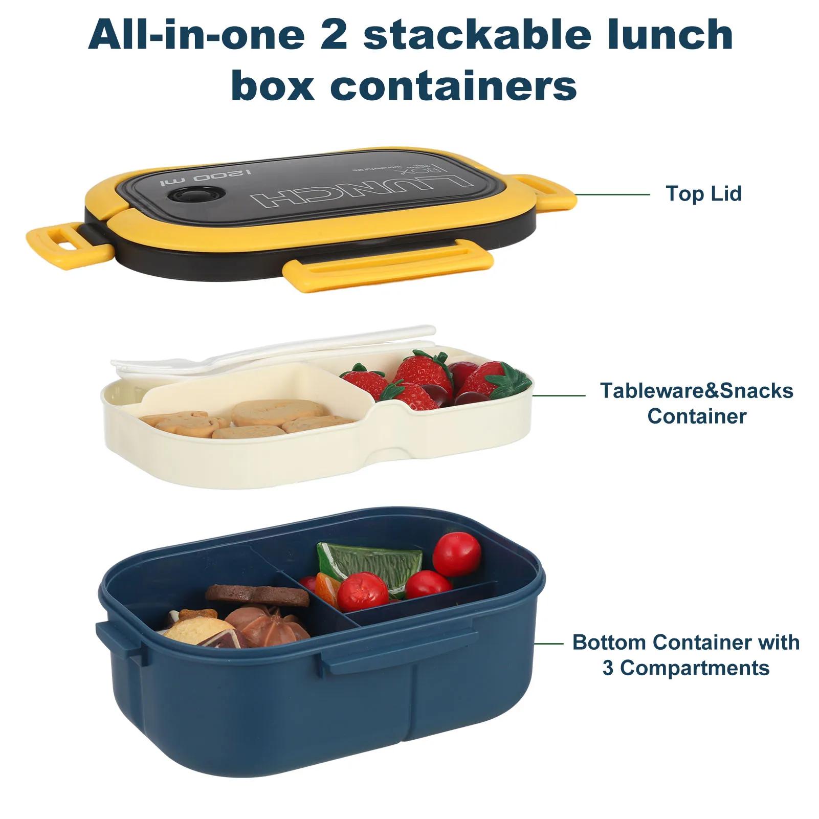 Boîte à lunch pour adultes, 2 boîtes à bento empilables avec cuillère et fourchette, boîte à lunch a