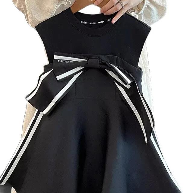 Robe d'été vintage rayée sans manches pour bébé fille, avec nœud et fronces, pour enfant de 1 à 8 an