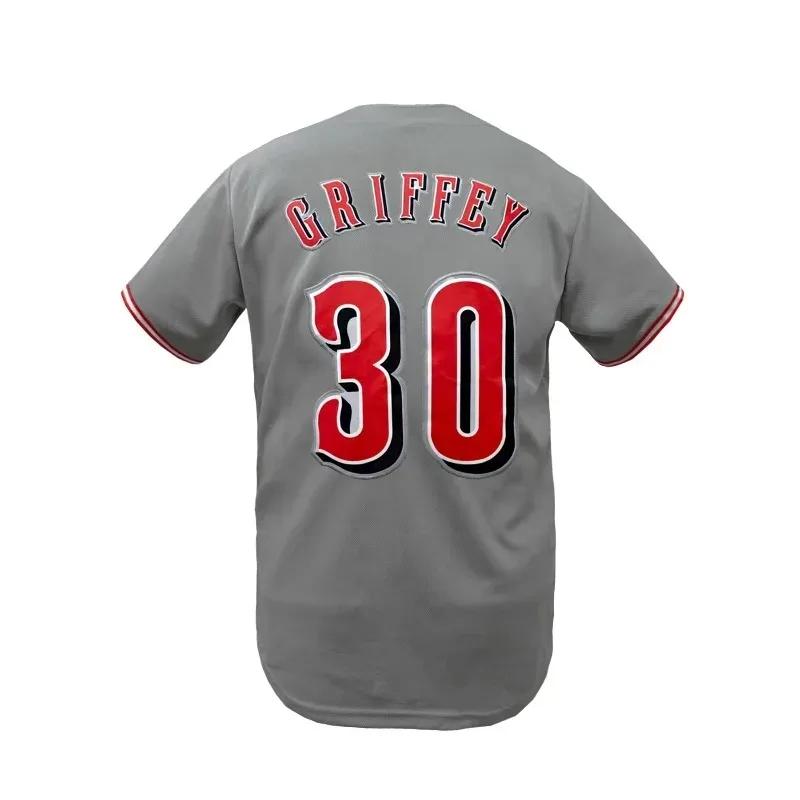 Hommes # 30 Maillot de baseball Cincinnati Chemise de baseball cousue Coupe ample, haut de sport à m