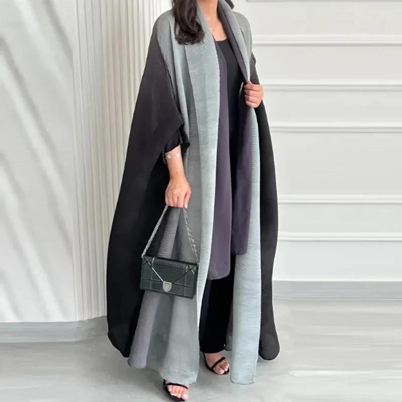 Veste coupe-vent froissée pour femmes, col écharpe à manches chauve-souris, Robe longue dégradée, ma