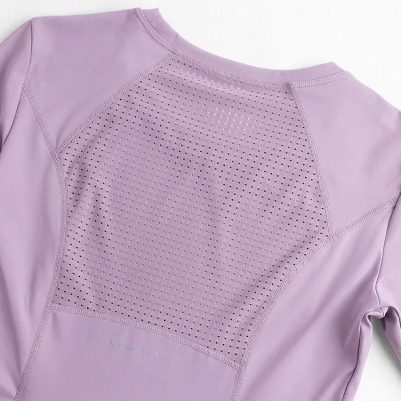 Chemise de sport femme manches longues séchage rapide - Haut gym yoga running avec poche arrière
