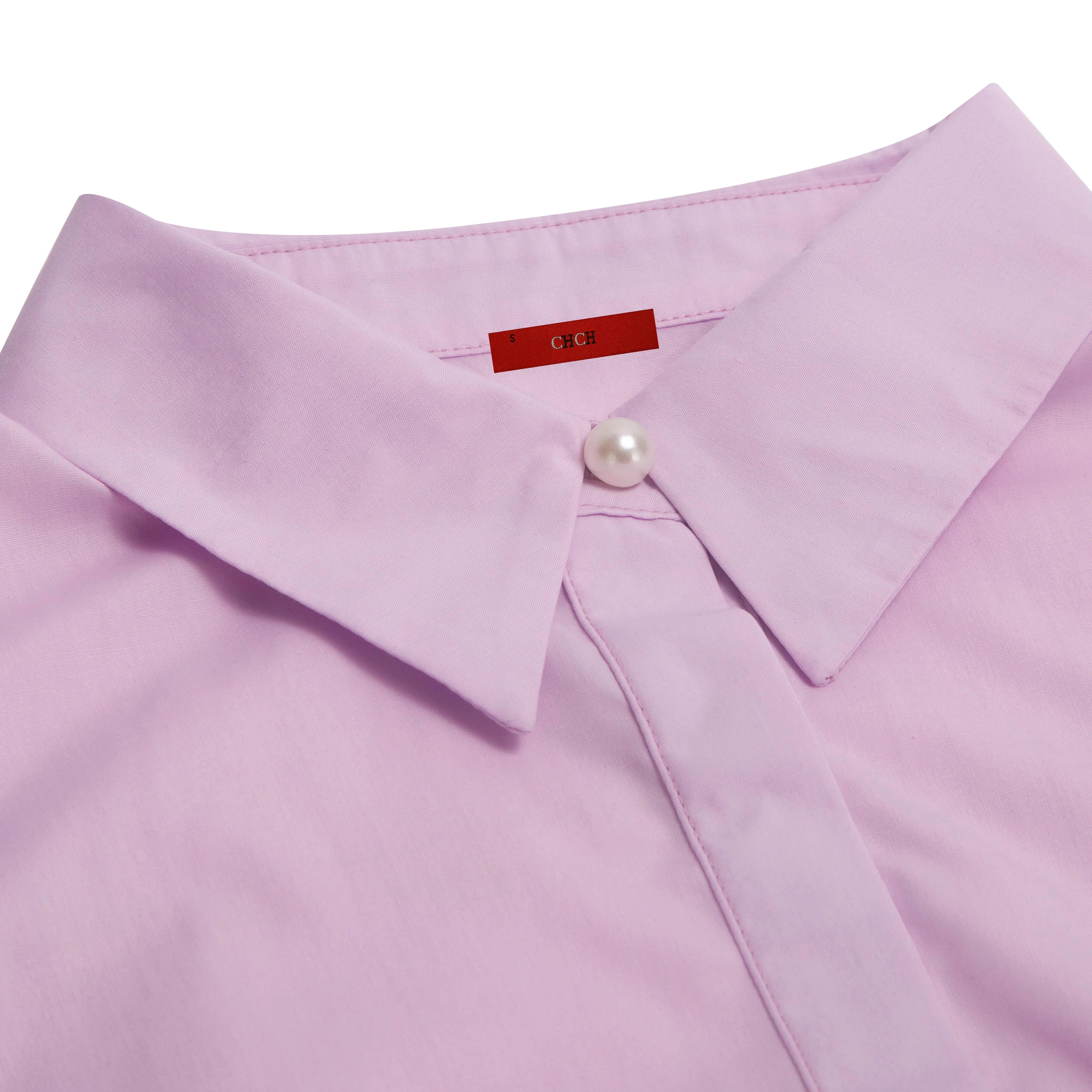 CHCH 2025 femmes robe été bureau dame élégante à manches longues couleur unie chemise robe d'été déc