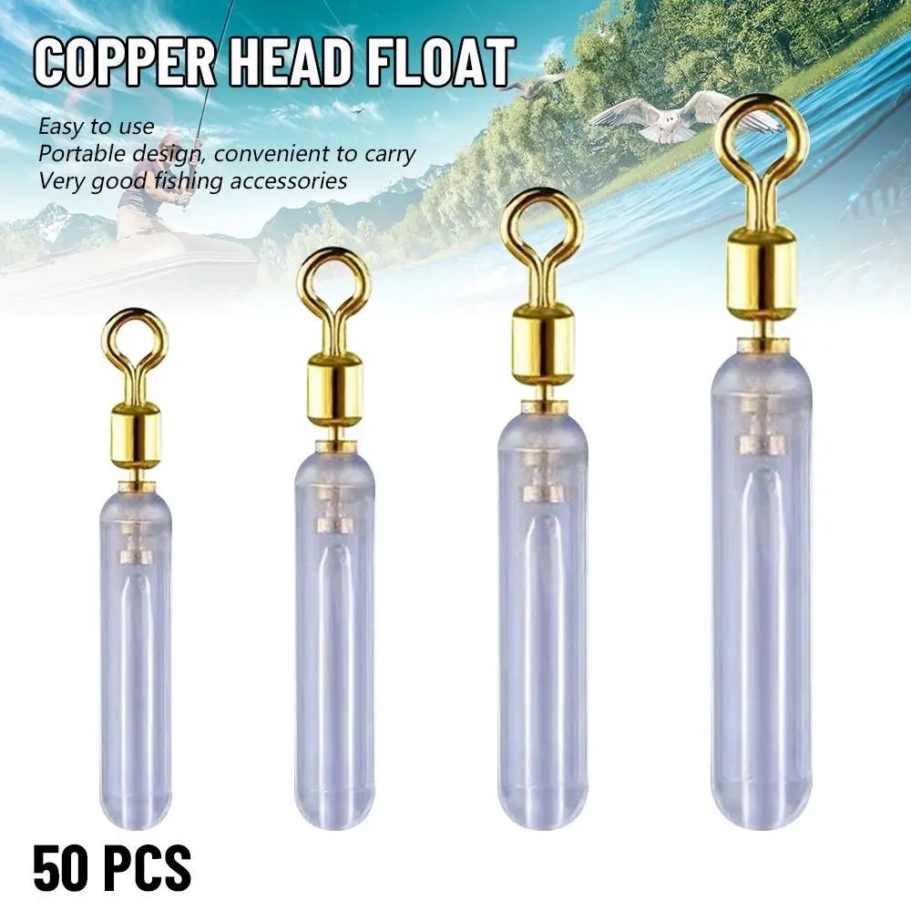 Flotteurs de pêche en silicone avec tête en cuivre et anti-nœud, lot de 50 pièces