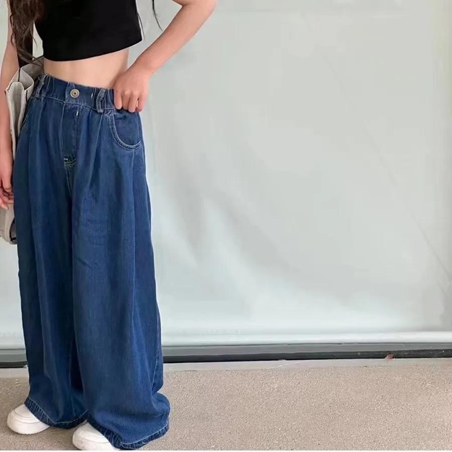 UNITIM Pantalon en jean pour filles, en coton, coupe droite, taille élastique, 2-14 ans, pantalon à