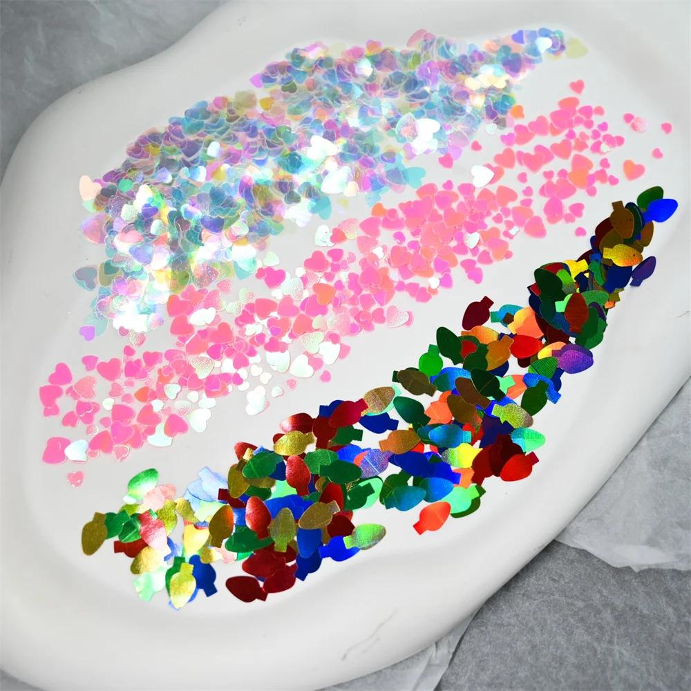 Paillettes holographiques pour ongles, 10g, cœur d'amour rose, décoration Nail Art, taille mixte, fl