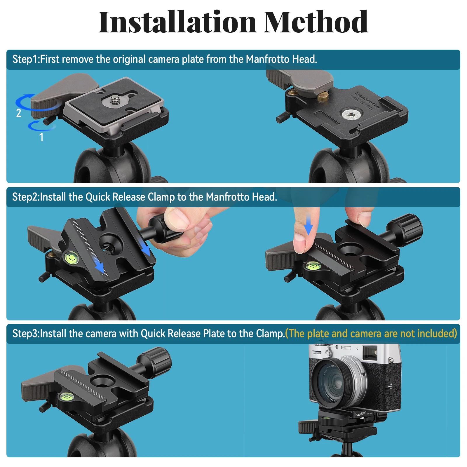 Haoge-Adaptateur de pince QR à dégagement rapide, compatible avec le système Manfrotto RC2 vers Arca