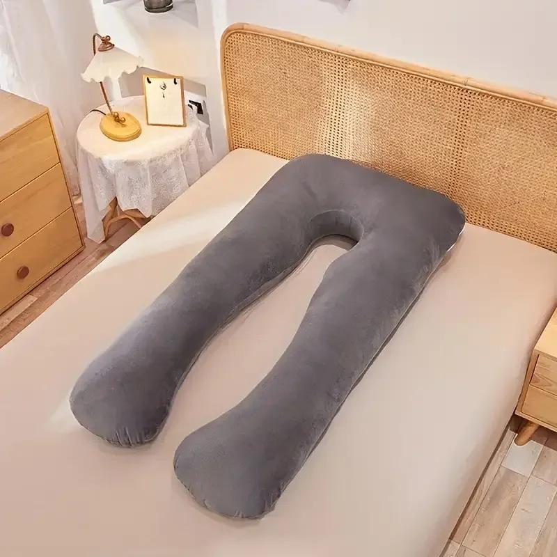 Oreiller corporel en forme de U pour dormeurs latéraux - Oreiller de grossesse en polaire doux avec