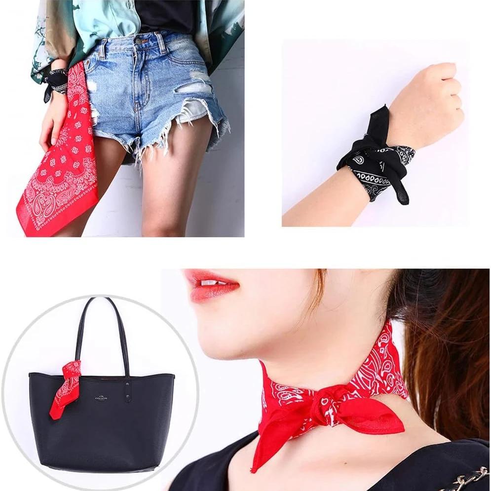 Hip Hop Cowboy Paisley écharpe grand bandana tête écharpe carrée hommes femmes 55x55 cm noir rouge b