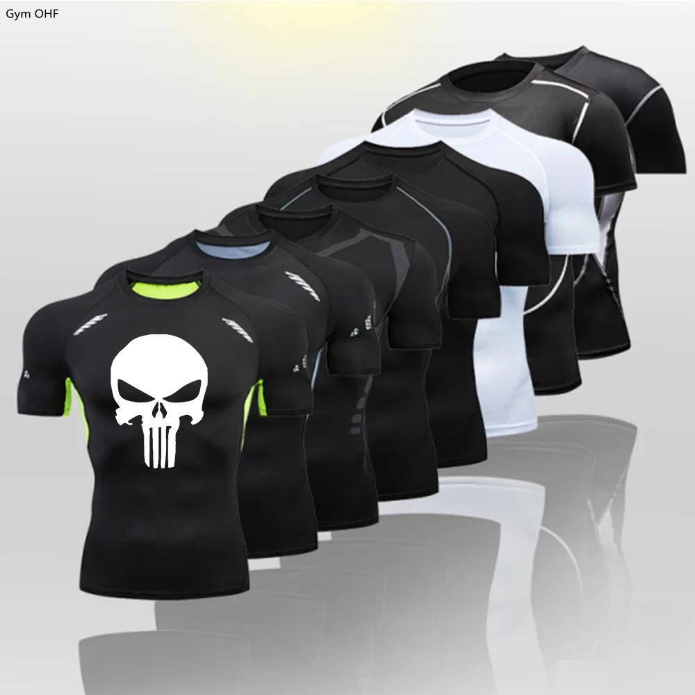 Économie de course à compression pour hommes, coupe sèche, fitness, gym, rashguard, football, entraî