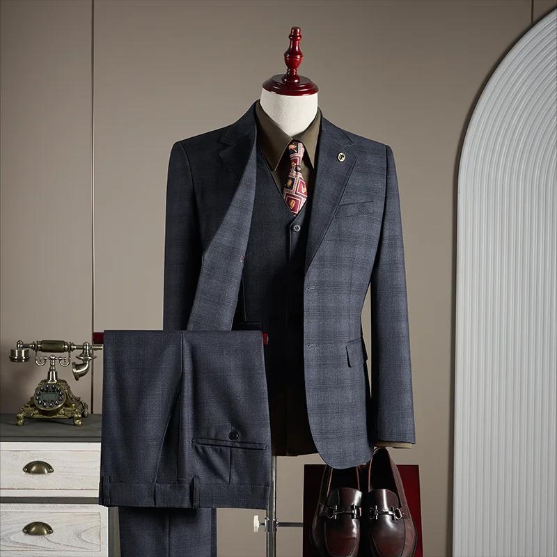 Ensemble de costume à carreaux décontracté pour mariage, de haute qualité, à la mode et élégant, ens