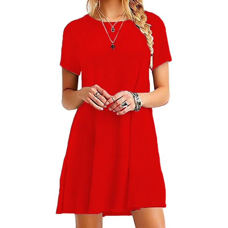 Femmes décontracté à manches courtes t-shirt robe Vintage col rond imprimé Mini robe ample élégant S