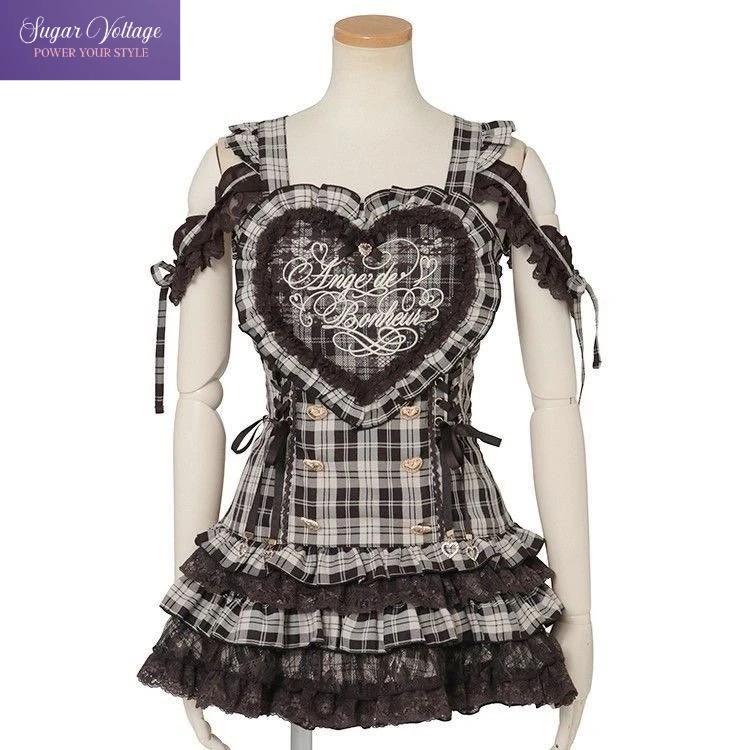 Ensemble 2 pièces japonais Y2K Lolita pour femmes, robe à bretelles en dentelle brodée de cœur + Min