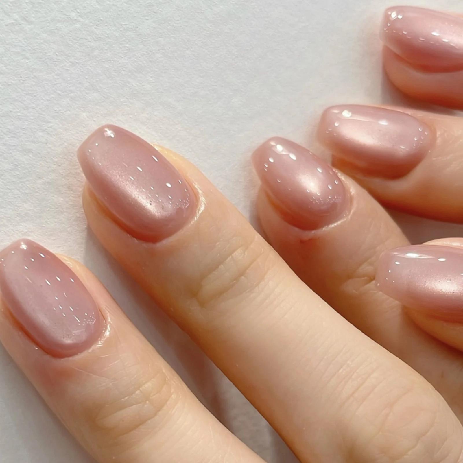 Faux ongles en forme d'oeil de chat rouge Rose, amande, manucure Simple, DIY, 24 pièces, à pression,