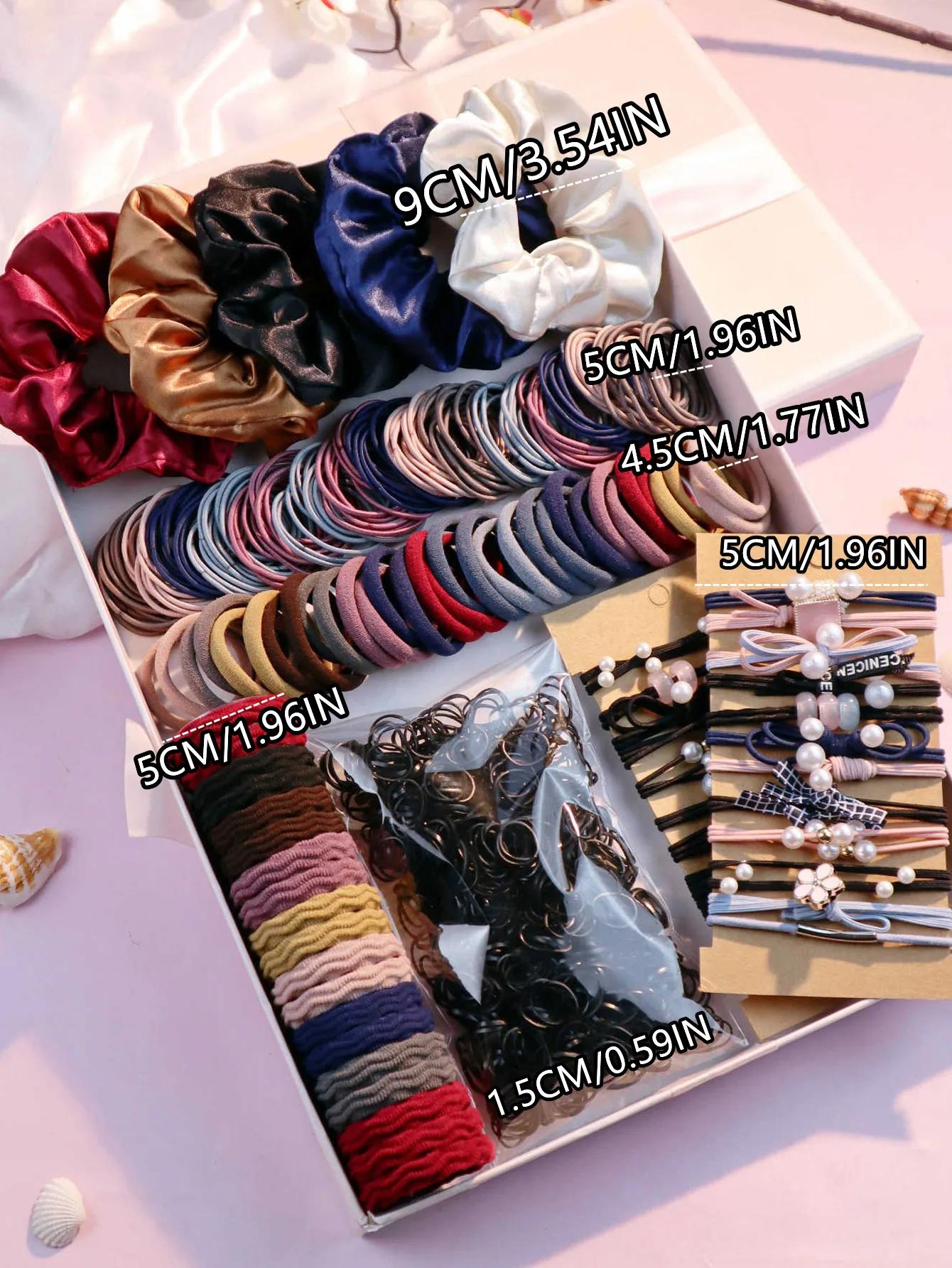 Ensemble d'accessoires pour cheveux foncés pour femmes, 1085 pièces, porte-queue de cheval sans cout