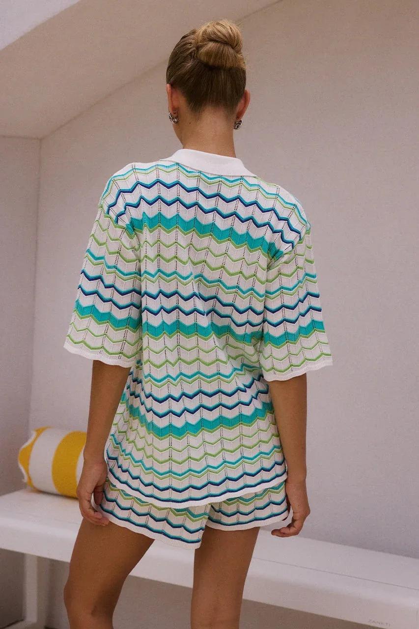 Ensemble tricoté rayé color block pour femme 2026, cardigan ouvert, haut à manches courtes et short,