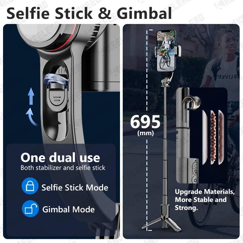 Trépied perche à Selfie stabilisateur de cardan avec lumière de remplissage Bluetooth sans fil exten