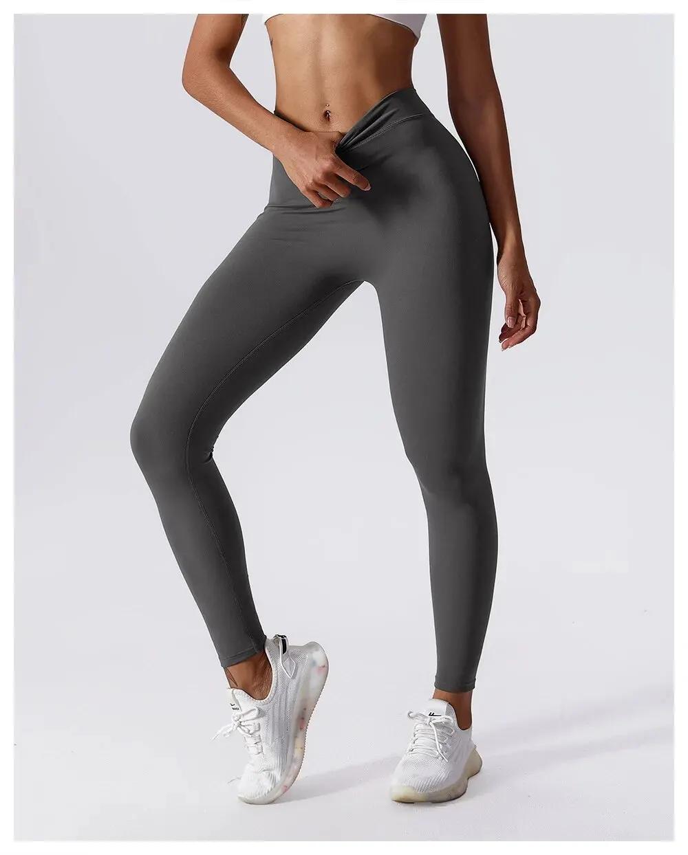 Pantalon de yoga fitness taille en V pour le dos, lifting des hanches, pêche au miel, collants de sp
