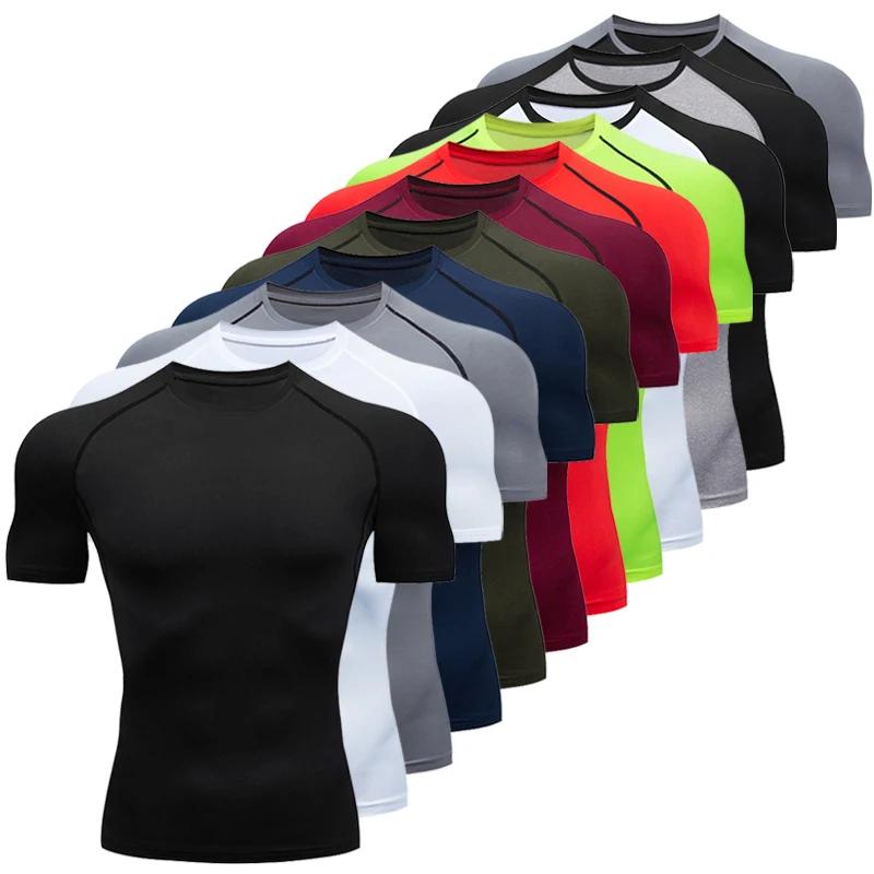 Chemises de Compression pour hommes, t-shirts d'été à manches courtes, T-shirt d'entraînement, de Fi