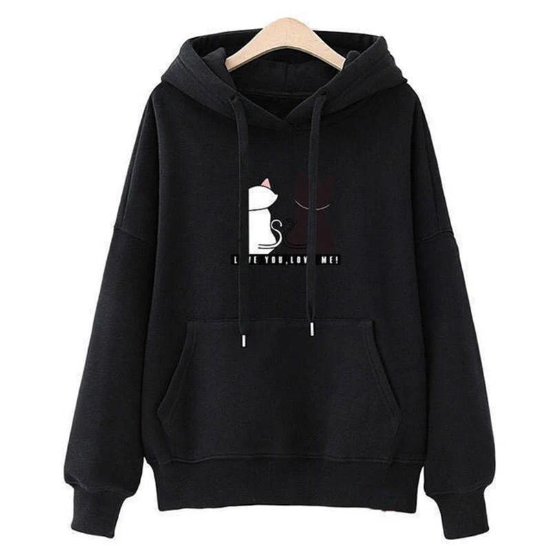 Sweat à capuche décontracté pour femmes, sweat-shirt créatif assorti, Streetwear, motif de chat mign