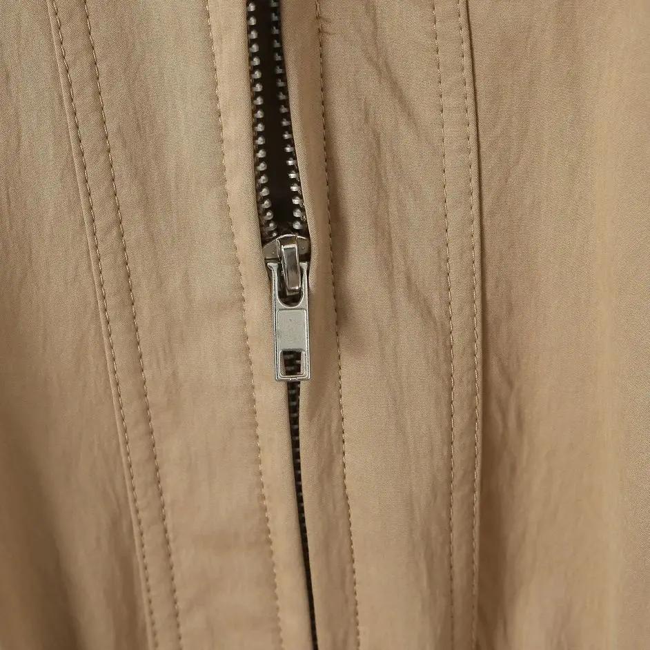Manteau Safari en Faux Cuir Épissé pour Femme, Veste à Fermeture Éclair, 2 Poches Avant, Taille arti