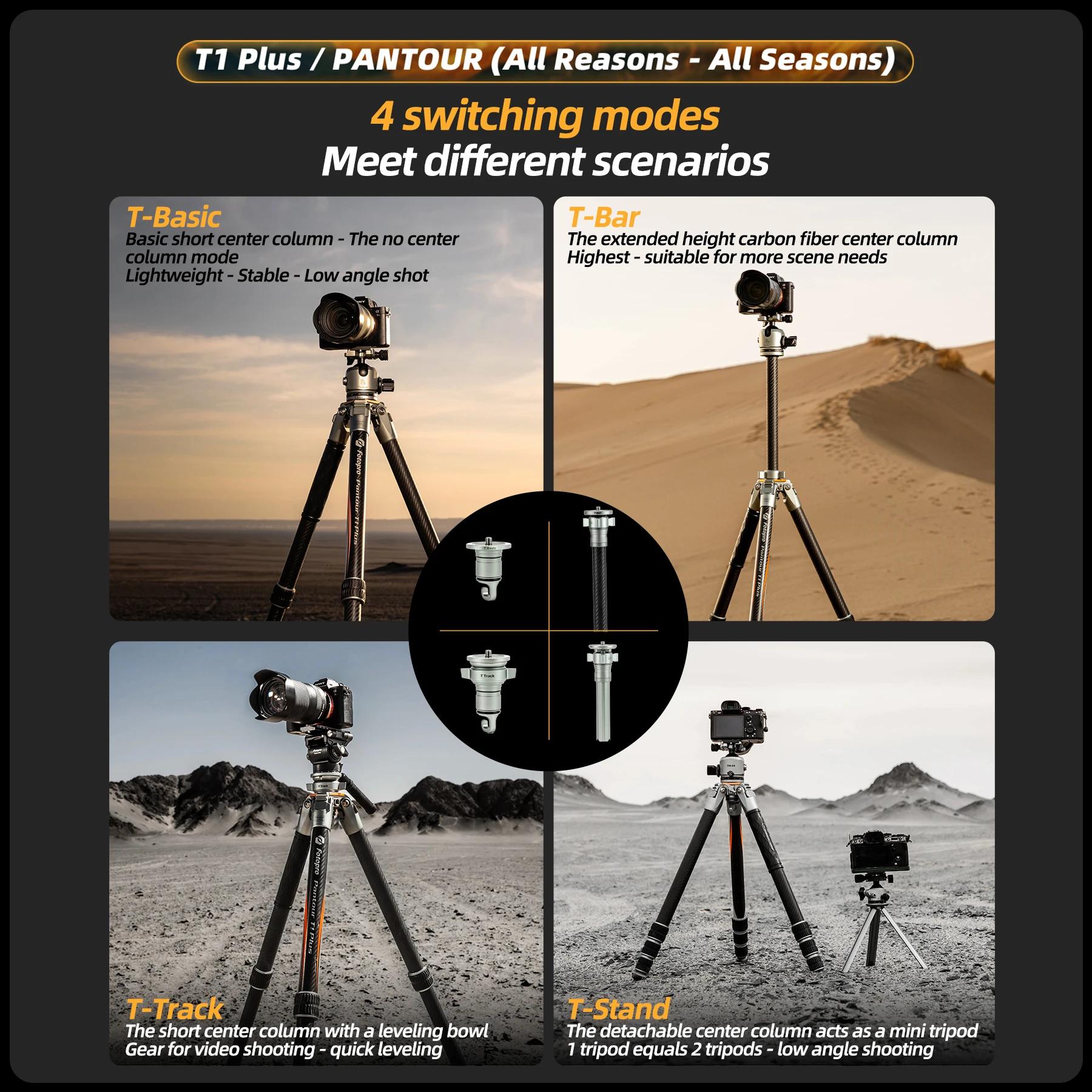 Fotopro T1 Plus trépied de voyage professionnel trépied en Fiber de carbone robuste avec rotule à pr