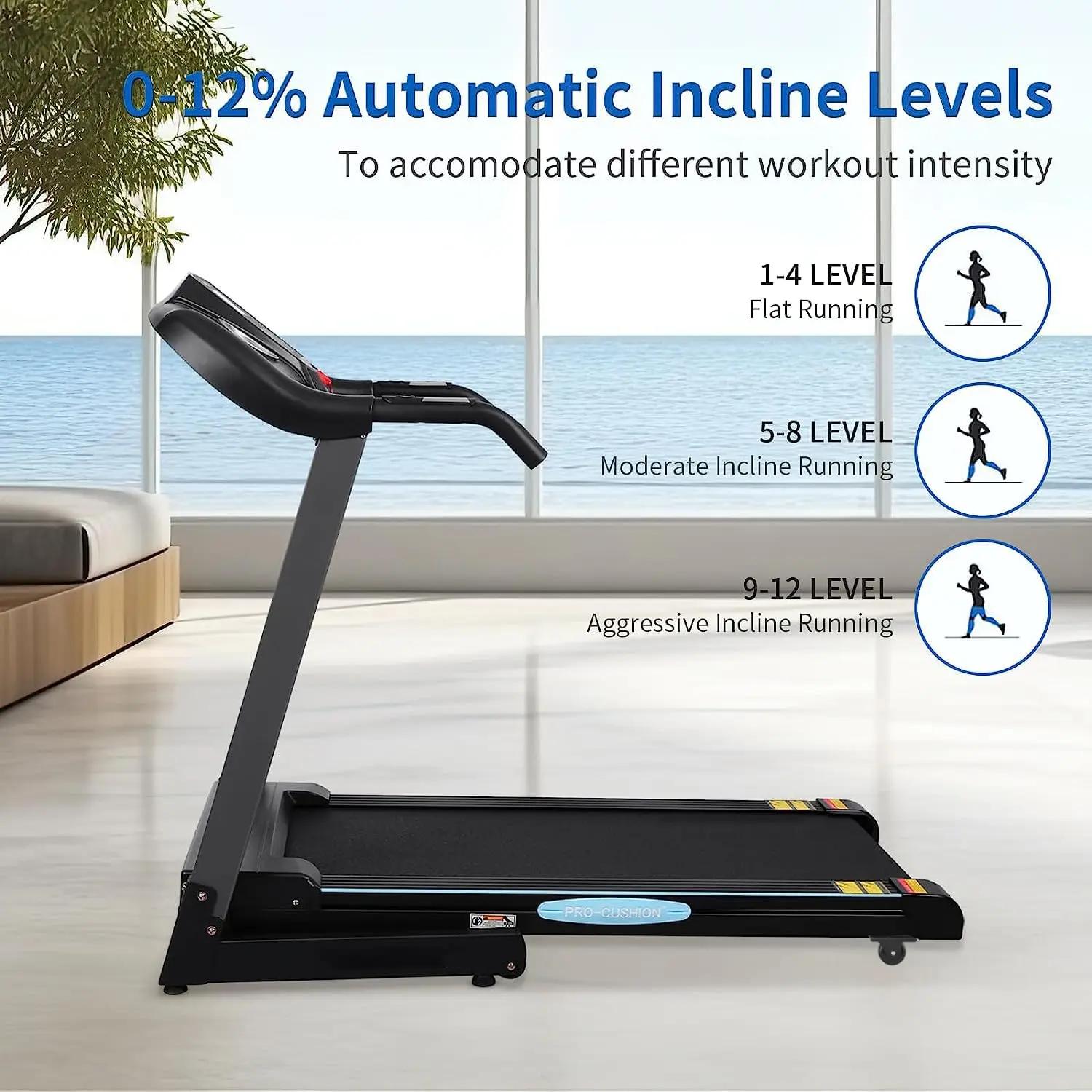 Tapis de course pliant avec inclinaison automatique, 12% pouces, 2.5 chevaux, 15 préréglages, usage
