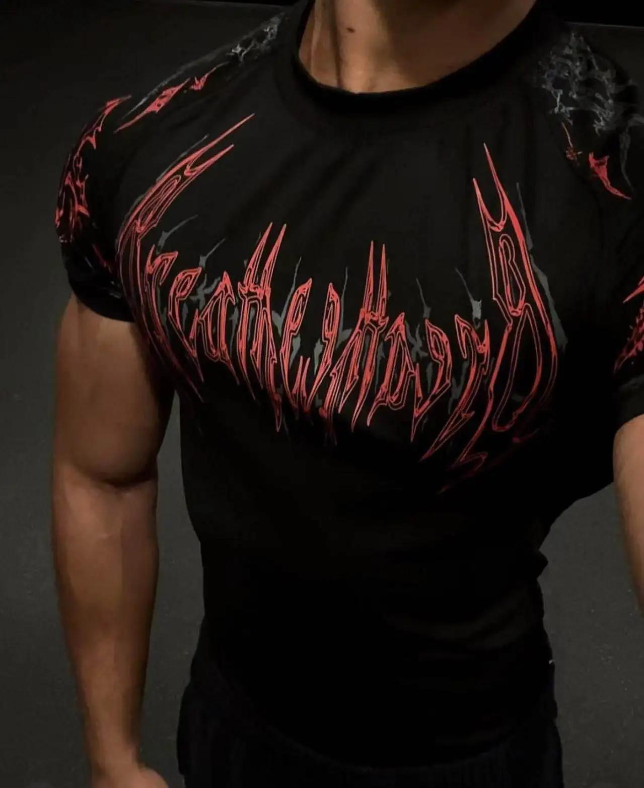 T-shirt de sport pour homme à séchage rapide, col rond, compression, manches courtes, pour la course