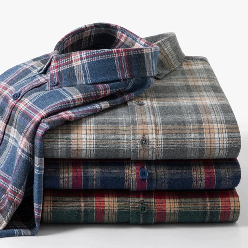 Chemise à carreaux 100% coton pour homme, veste décontractée à carreaux, coton à fibres longues bros