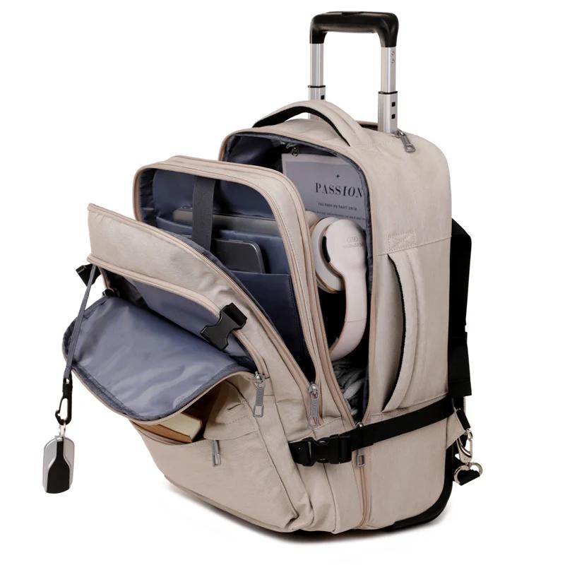 Sac à dos roulant bagage à main, sac à dos de voyage pour ordinateur portable avec roulettes pour ho