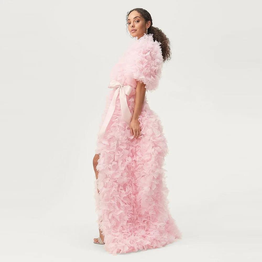 Robes de soirée roses pour femmes à manches courtes, robes de mariée, robes de cérémonie d'anniversa