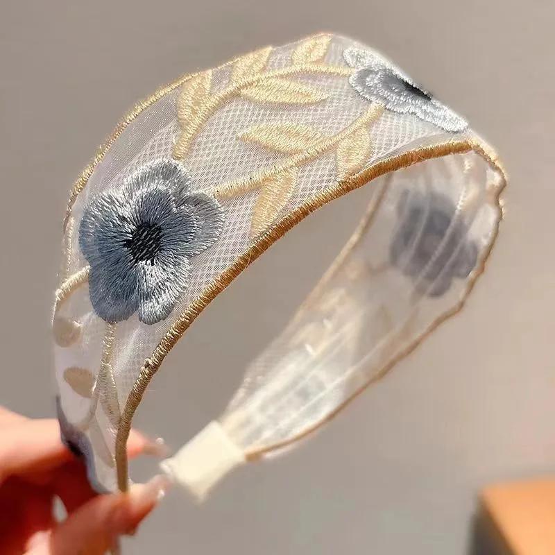 1/3 pièces élégant en mousseline de soie broderie fleur bandeau-douce bandeau à fleurs Turban cercea