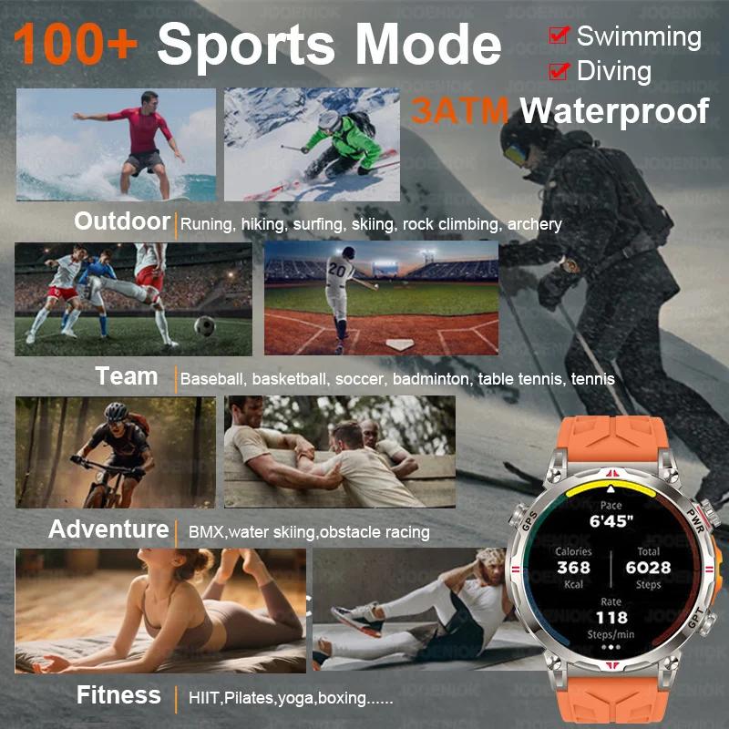 Montre connectée de sport de plein air pour hommes, positionnement GPS, appel HD 2026 mAh, écran AMO