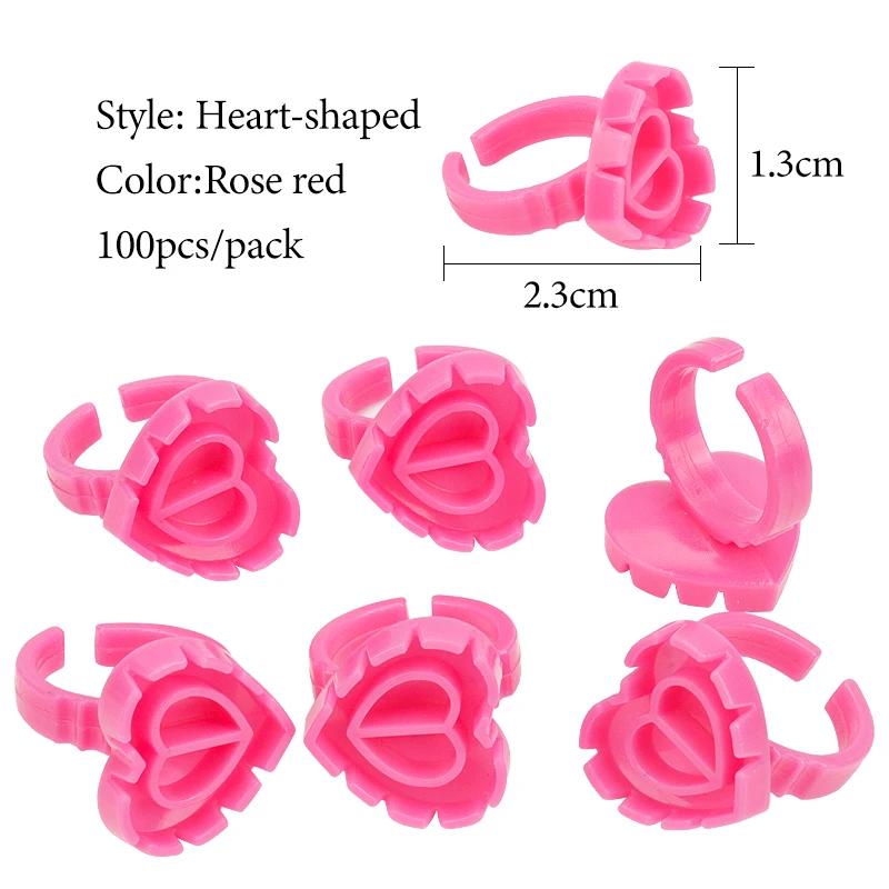 Porte-anneau de colle jetable pour cils, 100 pièces, tasse en plastique en forme de cœur, support de