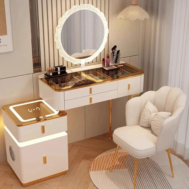 Organisateur de bijoux luxe vanité Table miroir lumières tiroirs nordique filles coiffeuse maquillag