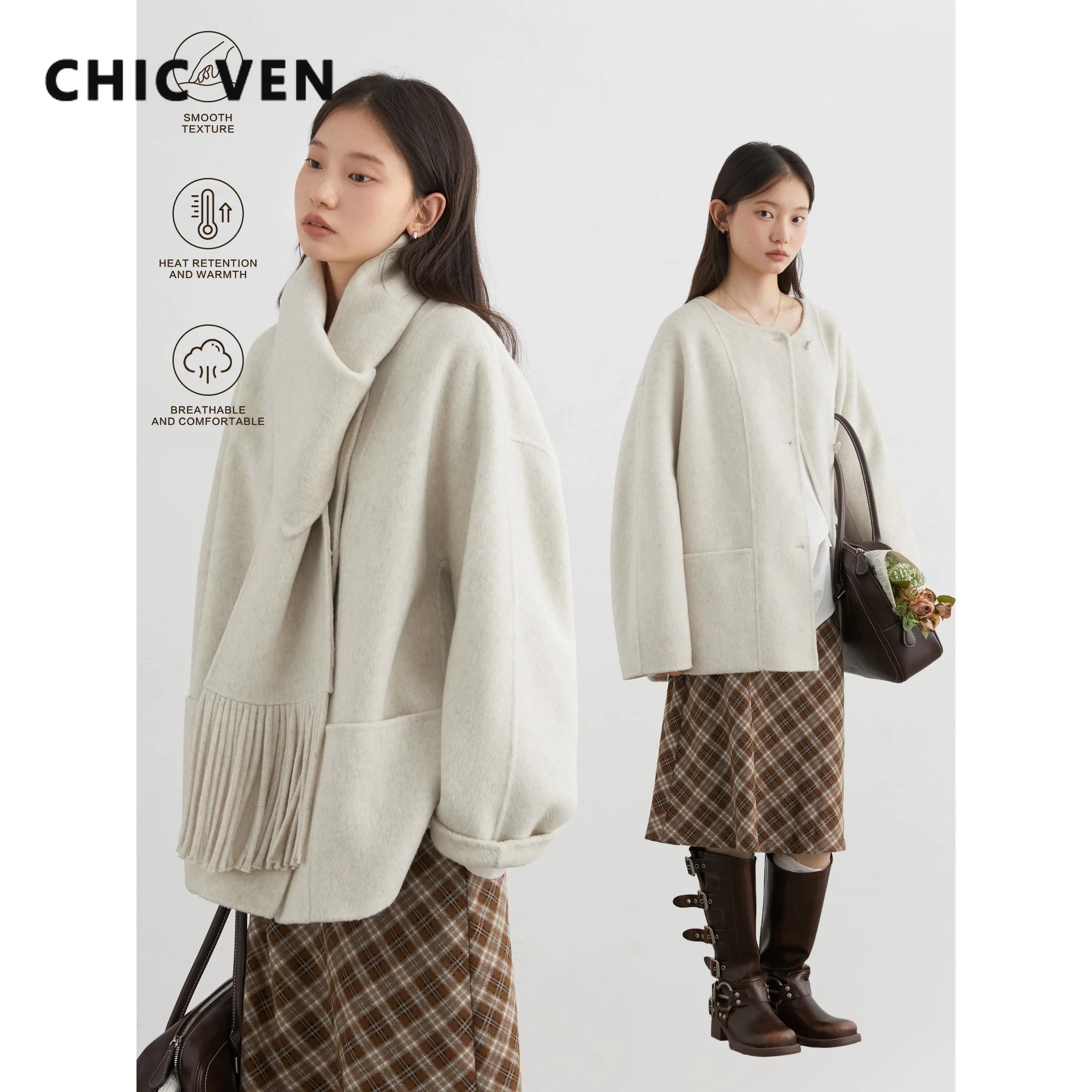 CHIC VEN femmes manteau en laine solide ample simple boutonnage pardessus Double face bureau dames m