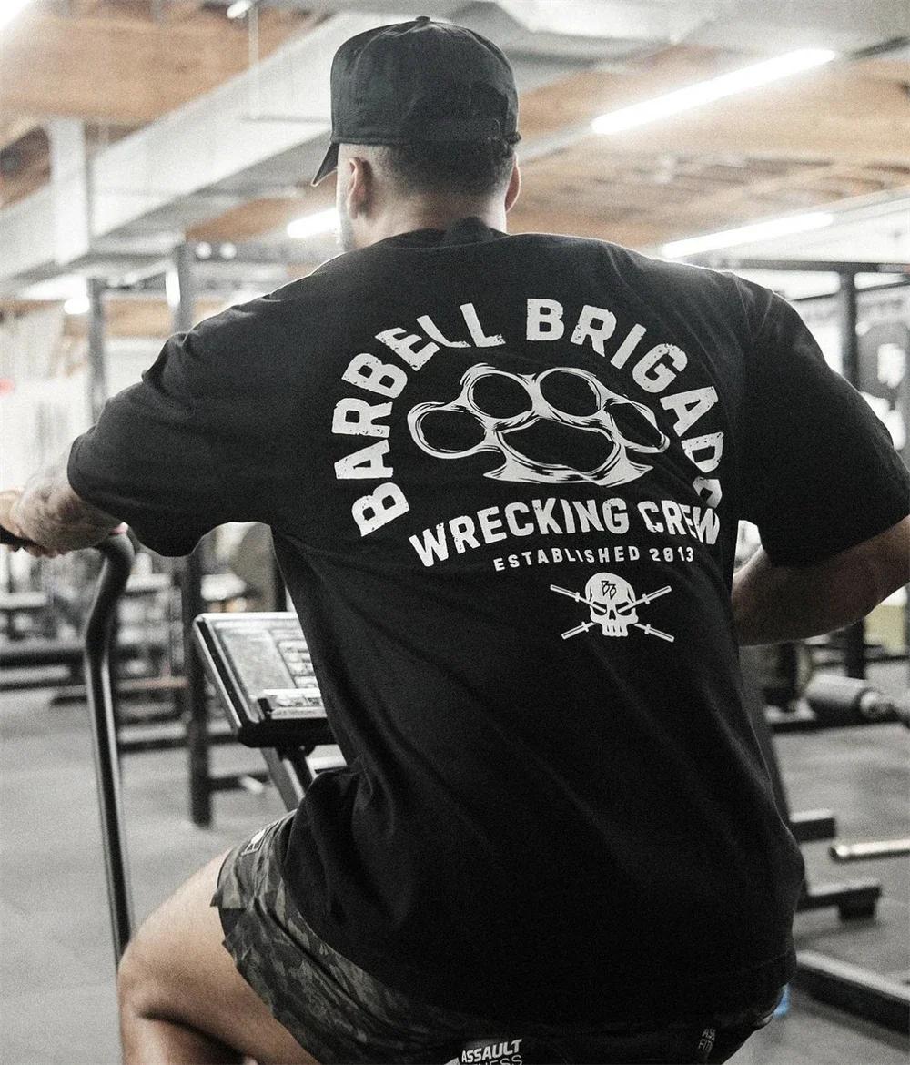 Barbell Brigade 2025 T-Shirt de gymnastique d'été pour hommes en coton à manches courtes musculation