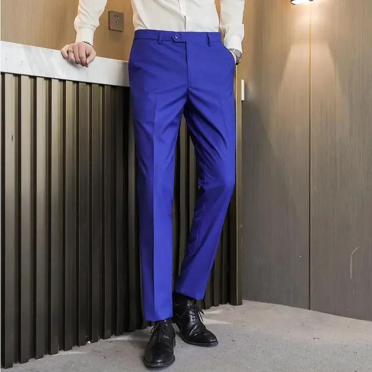 Hommes robe pantalon couleur unie coupe ajustée affaires décontracté bureau mariage formel pantalon