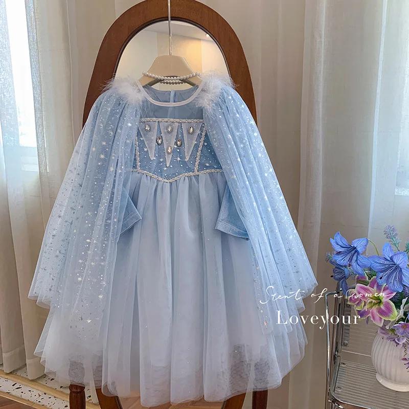 Robe princesse Elsa pour filles, automne 2025, robe en gaze moelleuse au trésor pour femmes avec châ