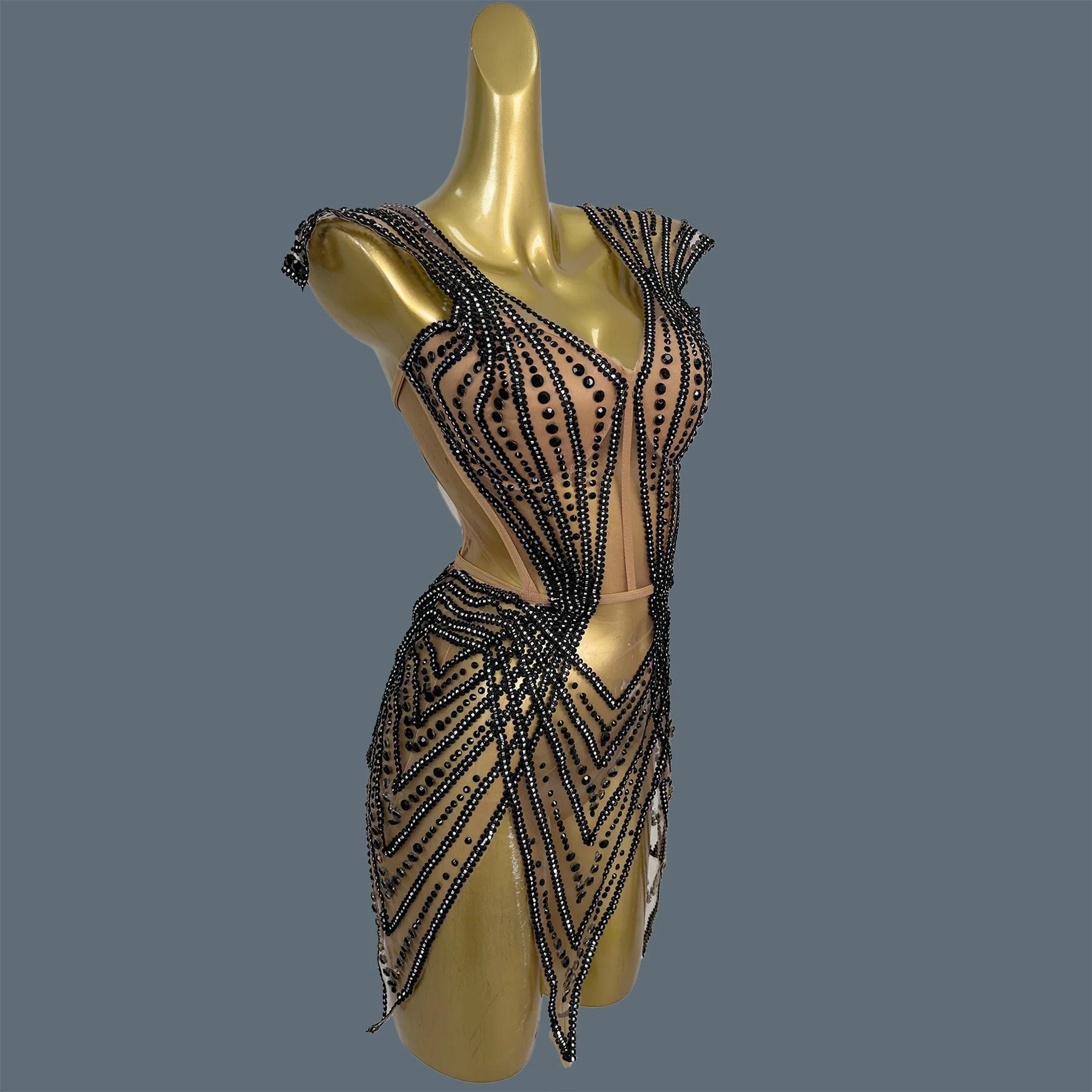 Jianrui – tenue de soirée scintillante avec strass noirs, tenue de Club transparente en maille pour