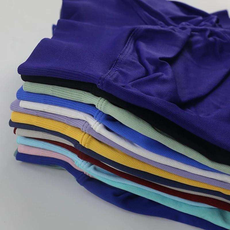 Short de Yoga Sexy sans Logo, dos en V, bande de taille basse côtelée, sans couture, froissé, pour e
