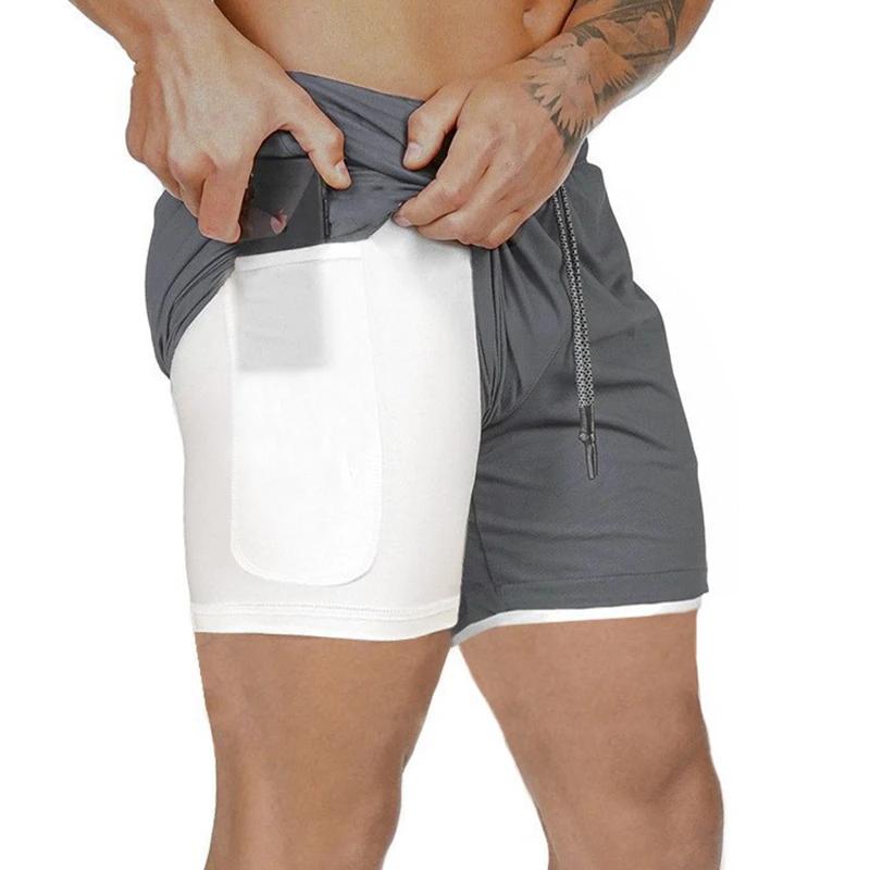 Short de course 2 en 1 pour hommes, short de sport à double pont, à séchage rapide, pour Jogging, Gy