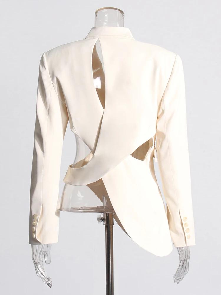 TWOTWINSTYLE solide évider dos nu minceur Blazers pour les femmes col cranté à manches longues épiss