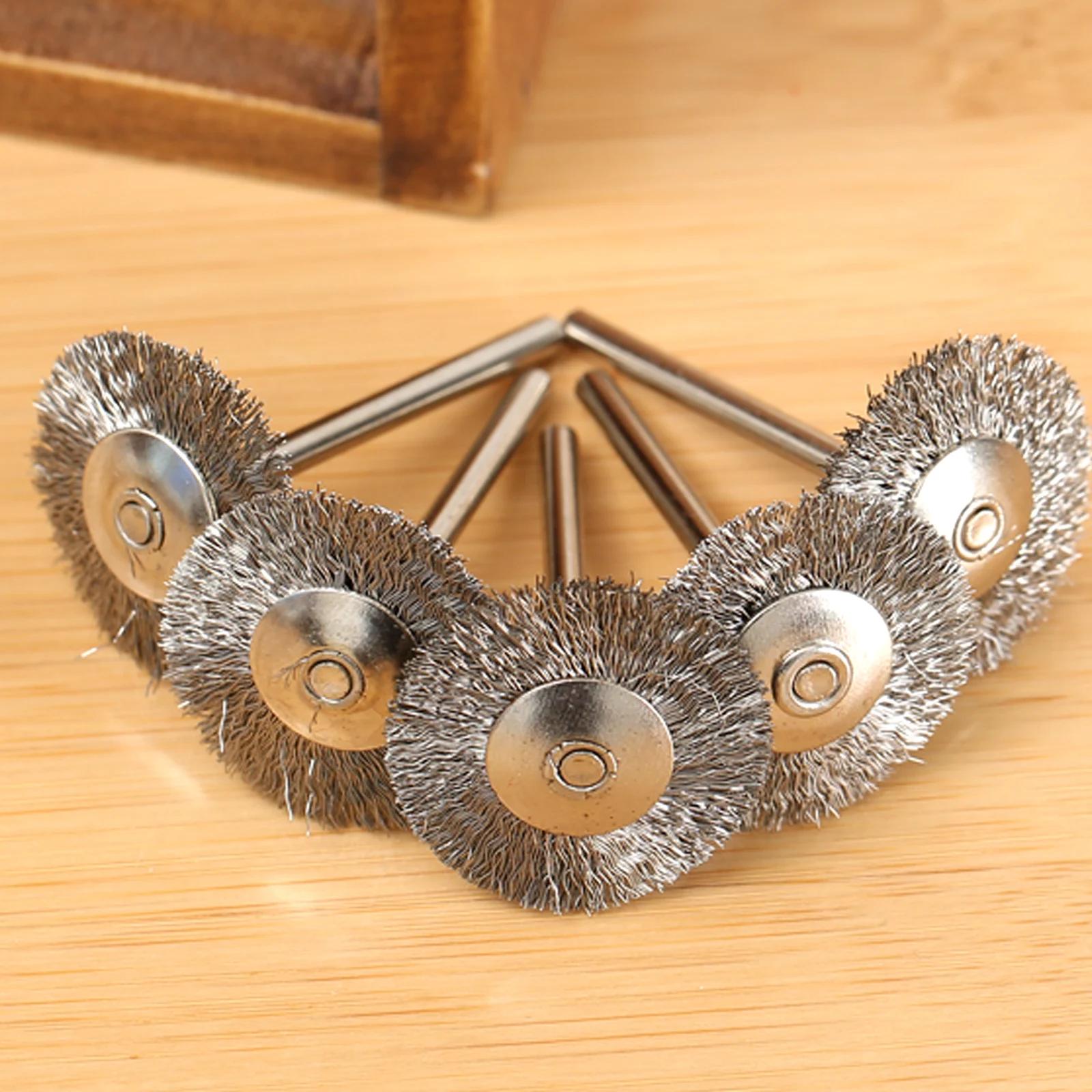 Jeu de brosses à roue métallique en acier inoxydable, 25mm, pour Mini perceuse, meuleuse, outils rot