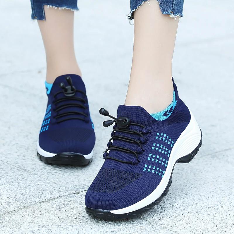 Femmes marche formateurs mode mouche tissage chaussette baskets respirer confort chaussures d'allait