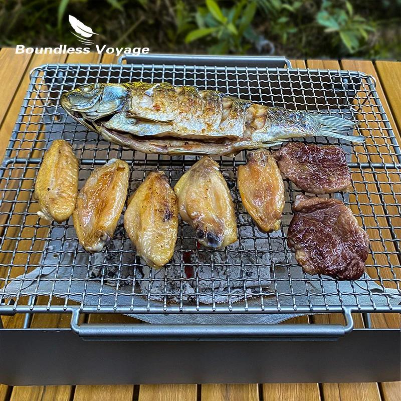 Boundless Voyage Portable Grill, Table de camping, Pliant en titane, Grille de feu de camp, Pique-ni