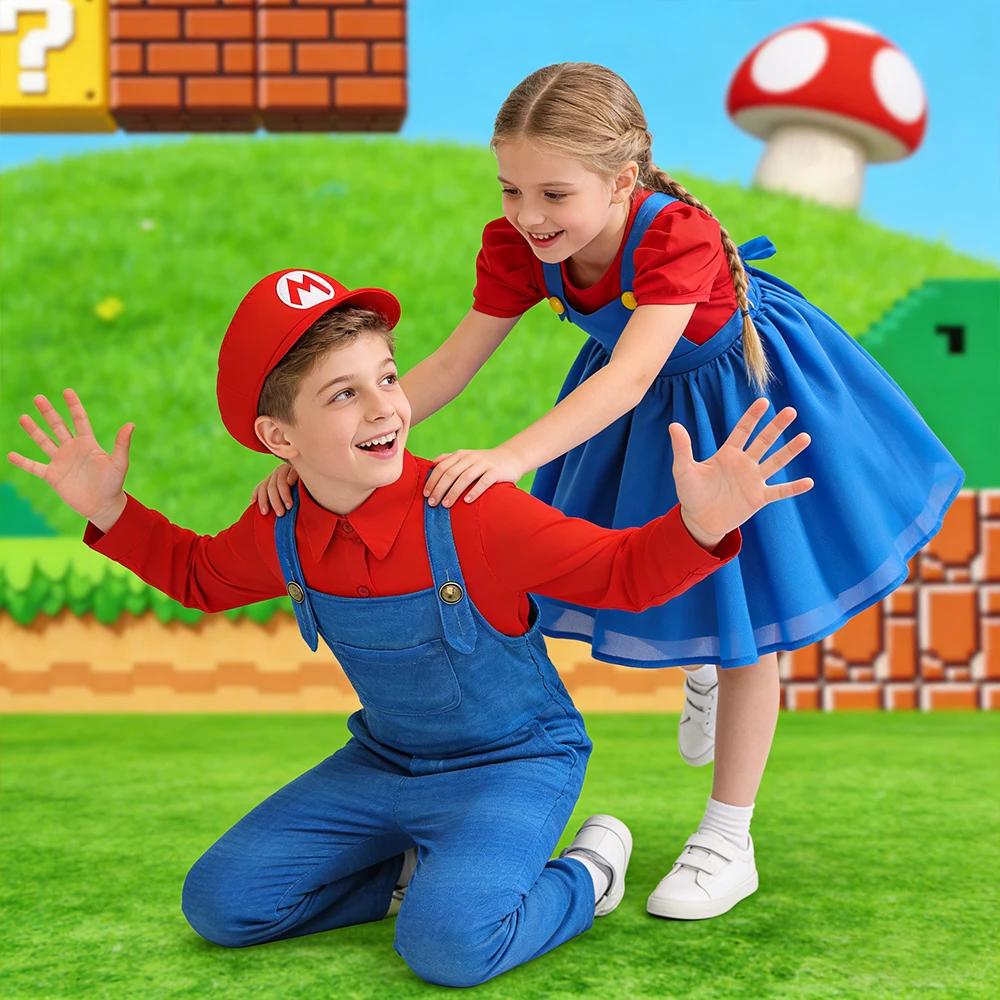 Ensemble de costumes 2 pièces pour frères et sœurs, nouveau film Super bro, déguisement de cosplay,