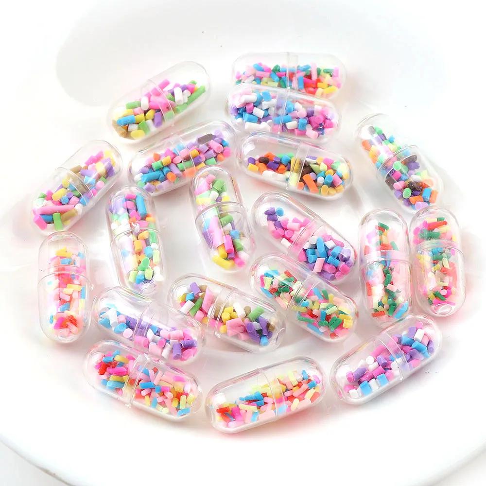 Mini capsule de pilule colorée en argile polymère en bouteille, artisanat de bricolage, décoration d